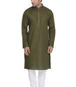 Men'S Green Cotton Linen Blend Kurta Pyjama Set