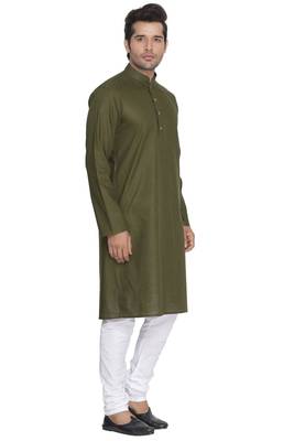 Men'S Green Cotton Linen Blend Kurta Pyjama Set 2