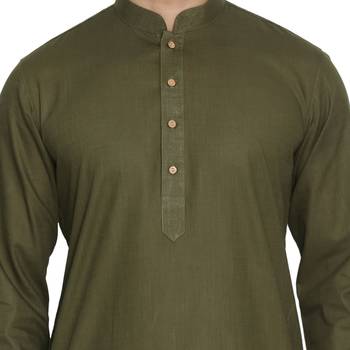 Men'S Green Cotton Linen Blend Kurta Pyjama Set 3