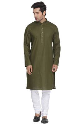 Men'S Green Cotton Linen Blend Kurta Pyjama Set 5