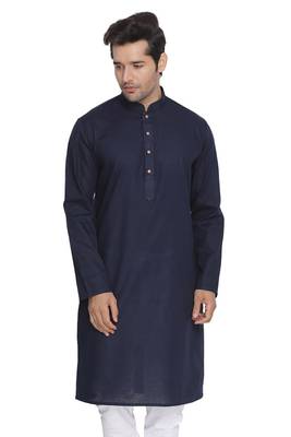 Blue Plain Cotton Men-Kurtas 1