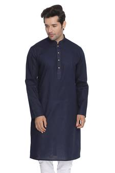 Blue Plain Cotton Men-Kurtas