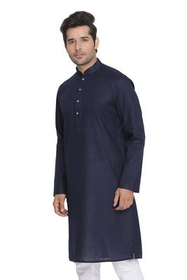 Blue Plain Cotton Men-Kurtas 2