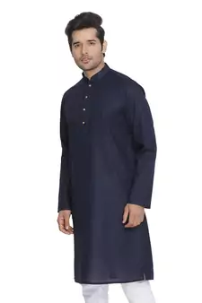 Blue Plain Cotton Men-Kurtas