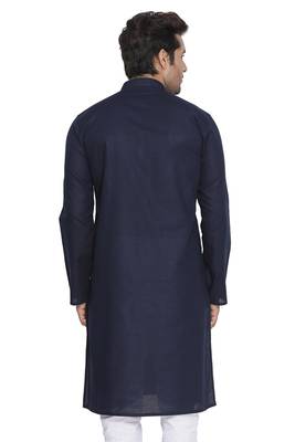 Blue Plain Cotton Men-Kurtas 3