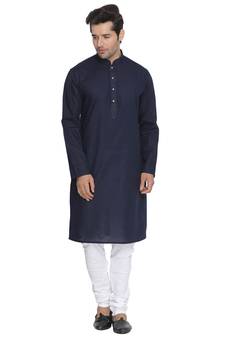 Blue Plain Cotton Kurta-Pajama