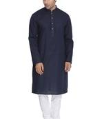 Blue Plain Cotton Kurta-Pajama