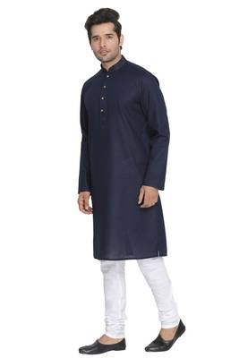 Blue Plain Cotton Kurta-Pajama 2