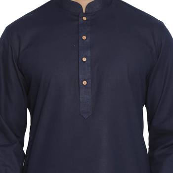 Blue Plain Cotton Kurta-Pajama 3