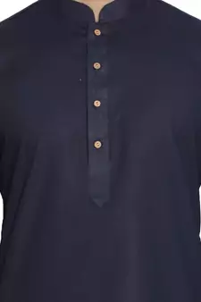 Blue Plain Cotton Kurta-Pajama