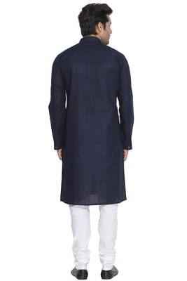 Blue Plain Cotton Kurta-Pajama 4
