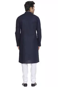 Blue Plain Cotton Kurta-Pajama
