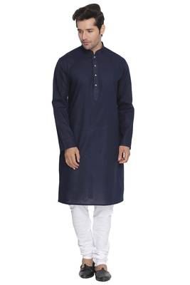 Blue Plain Cotton Kurta-Pajama 5