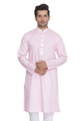 Men'S Pink Cotton Linen Blend Kurta 1