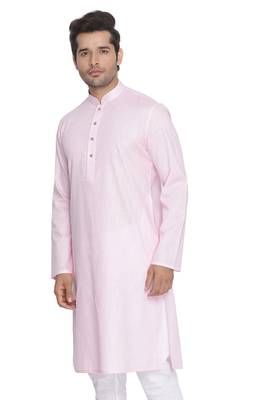 Men'S Pink Cotton Linen Blend Kurta 2