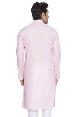 Men'S Pink Cotton Linen Blend Kurta 3