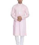 Men'S Pink Cotton Linen Blend Kurta Pyjama Set
