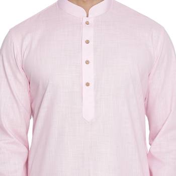 Men'S Pink Cotton Linen Blend Kurta Pyjama Set 3