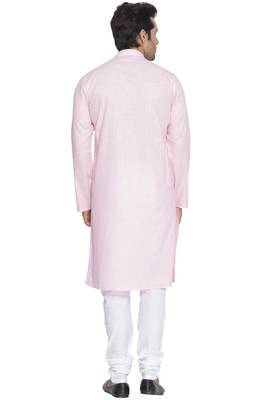 Men'S Pink Cotton Linen Blend Kurta Pyjama Set 4