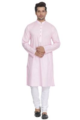 Men'S Pink Cotton Linen Blend Kurta Pyjama Set 5