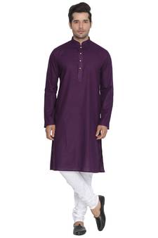 Purple Plain Cotton Kurta-Pajama