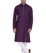 Purple Plain Cotton Kurta-Pajama