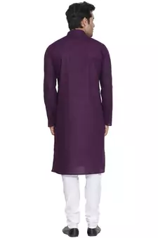 Purple Plain Cotton Kurta-Pajama
