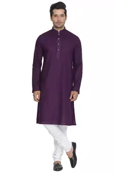 Purple Plain Cotton Kurta-Pajama