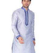 Blue Plain Cotton Silk Men Kurtas