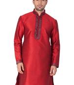 Maroon Plain Cotton Silk Men-Kurtas