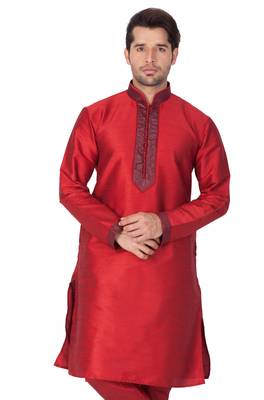 Maroon Plain Cotton Silk Men-Kurtas 2