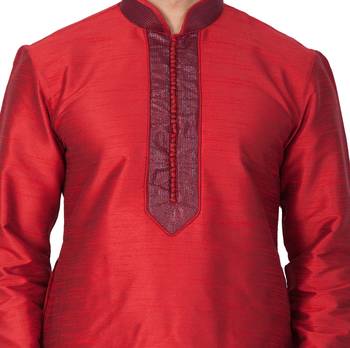 Maroon Plain Cotton Silk Men-Kurtas 3