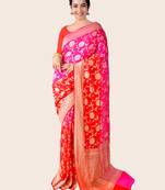 Multicolor hand woven pure chiffon saree with blouse