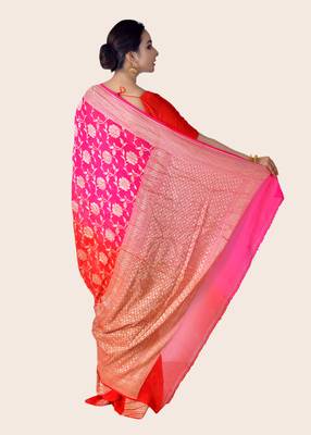 Multicolor hand woven pure chiffon saree with blouse 3