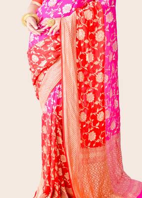 Multicolor hand woven pure chiffon saree with blouse 4