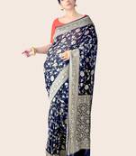 Black hand woven pure chiffon saree with blouse