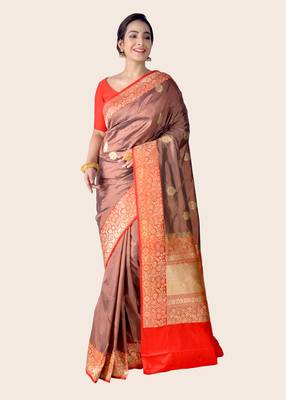 Multicolor hand woven pure katan silk saree with blouse 1