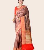 Multicolor hand woven pure katan silk saree with blouse