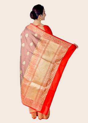 Multicolor hand woven pure katan silk saree with blouse 3