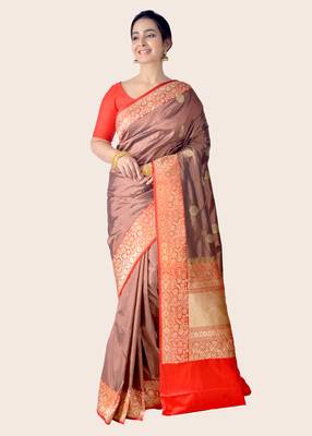 Multicolor hand woven pure katan silk saree with blouse 4