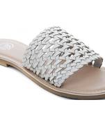 Trends & Trades Womens Hand-Woven Laser Cut Genuine White Leather Flats 