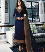 Blue embroidered satin salwar
