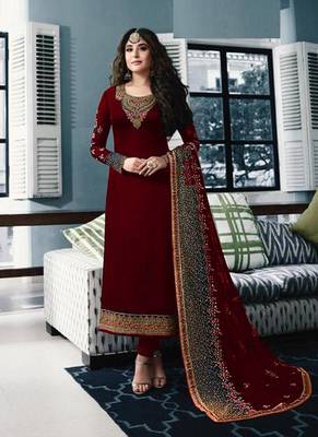 Maroon embroidered satin salwar 1