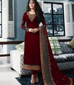 Maroon embroidered satin salwar