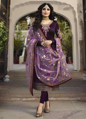 Purple embroidered satin salwar 1