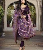 Purple embroidered satin salwar