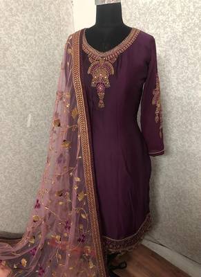 Purple embroidered satin salwar 2