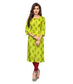 Light-green printed cotton party-wear-kurtis