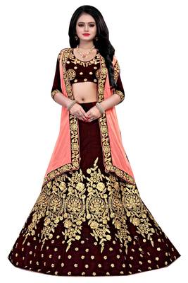 Maroon Embroidered Art Silk Semi Stitched Lehenga 1