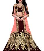 Maroon Embroidered Art Silk Semi Stitched Lehenga